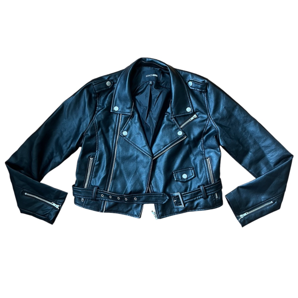 Cropped faux leather jacket